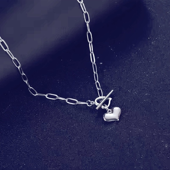 NWT ❤️ SILVER STAINLESS STEEL TOGGLE HEART NECKLACE Size Unisex 23.6” - Picture 5 of 6